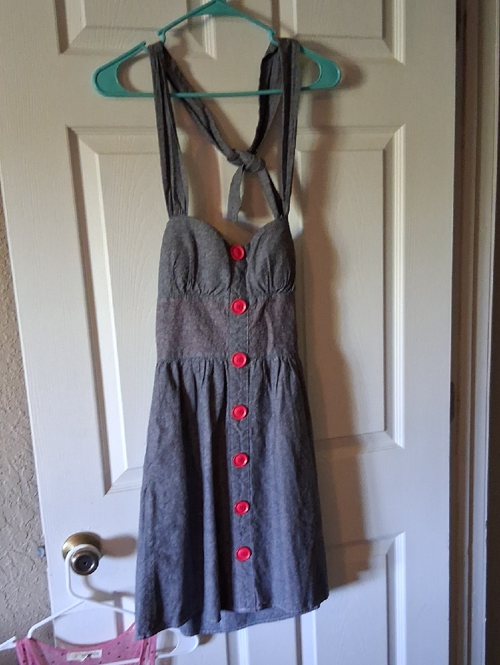 Ruby Rox Gray Backless Sundress with Pink Buttons